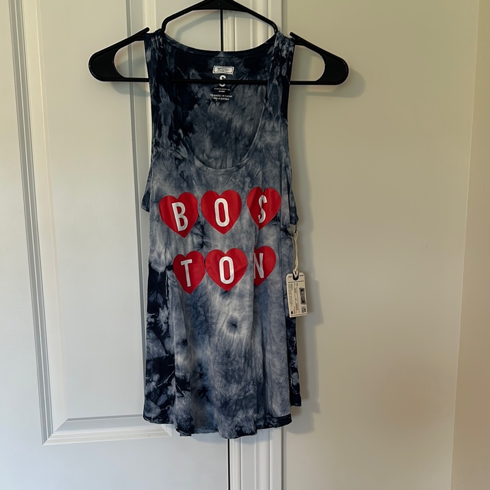 Boston Heart Tie-Dye Tank Top - Navy with Red Hearts